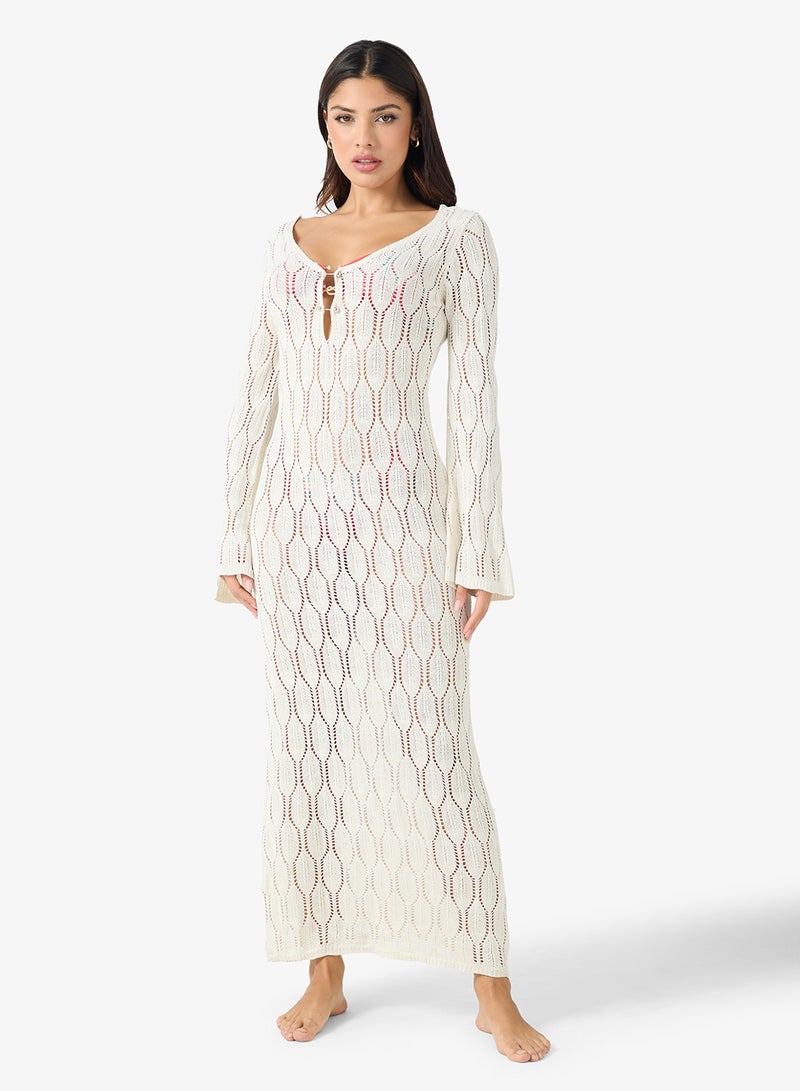 Ginger Crochet Plunge Neck Beach Dress - Image 1
